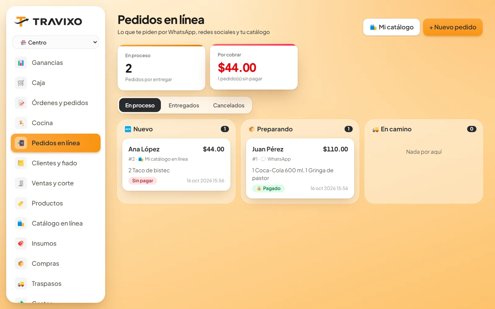 Tablero de pedidos en línea